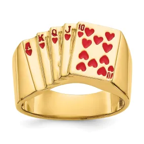 14k Yellow Gold Men's Enameled Royal Flush Ring
