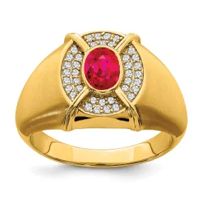 14k Yellow Gold Ruby and Diamond Mens Ring