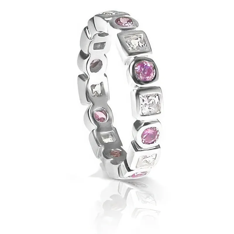 1.65 CT Round & Princess Cut Pink Sapphires & Diamonds - Eternity Ring