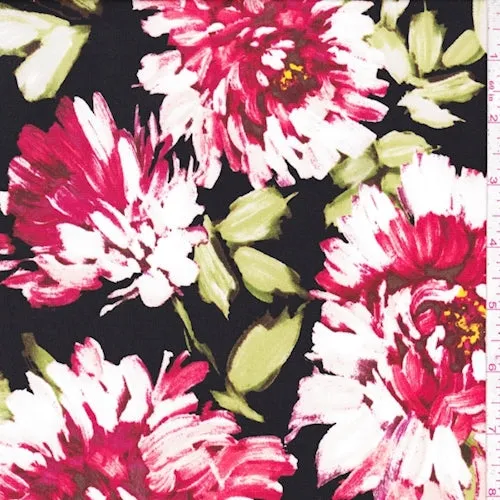 4 YD PC-ITY Black/Ruby Brushstroke Floral Jersey Knit Fabric
