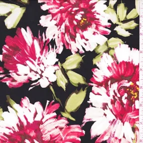 4 YD PC-ITY Black/Ruby Brushstroke Floral Jersey Knit Fabric