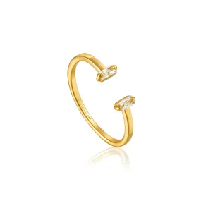 Ania Haie Sterling Silver & Gold Plated Baguette Cut Cubic Zirconia Glow Adjustable Ring