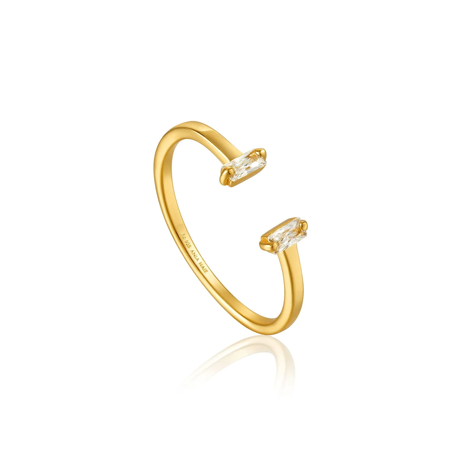Ania Haie Sterling Silver & Gold Plated Baguette Cut Cubic Zirconia Glow Adjustable Ring