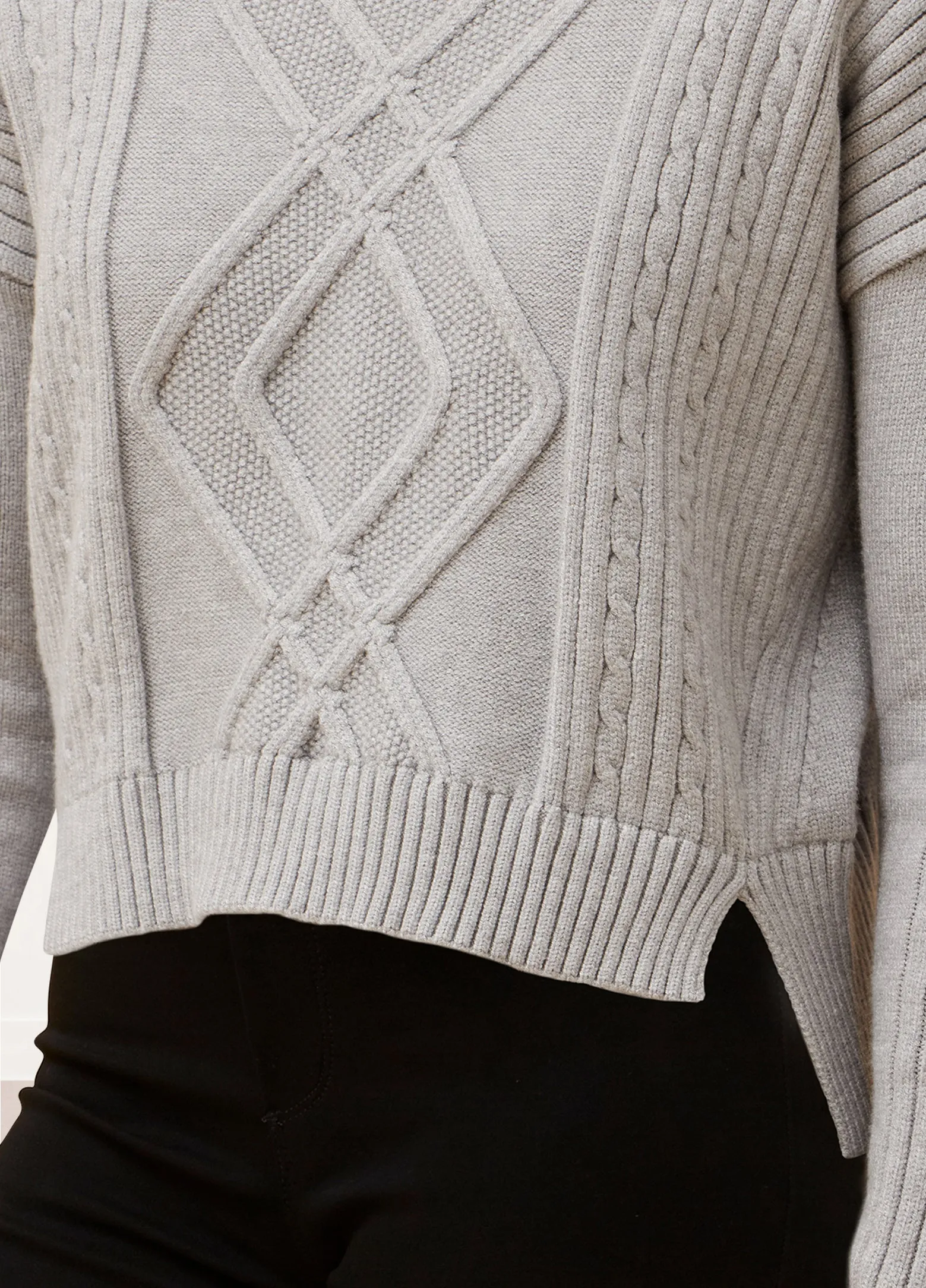 Bernadette Cable Knit Cropped Sweater Round Neck Long Sleeve Cozy