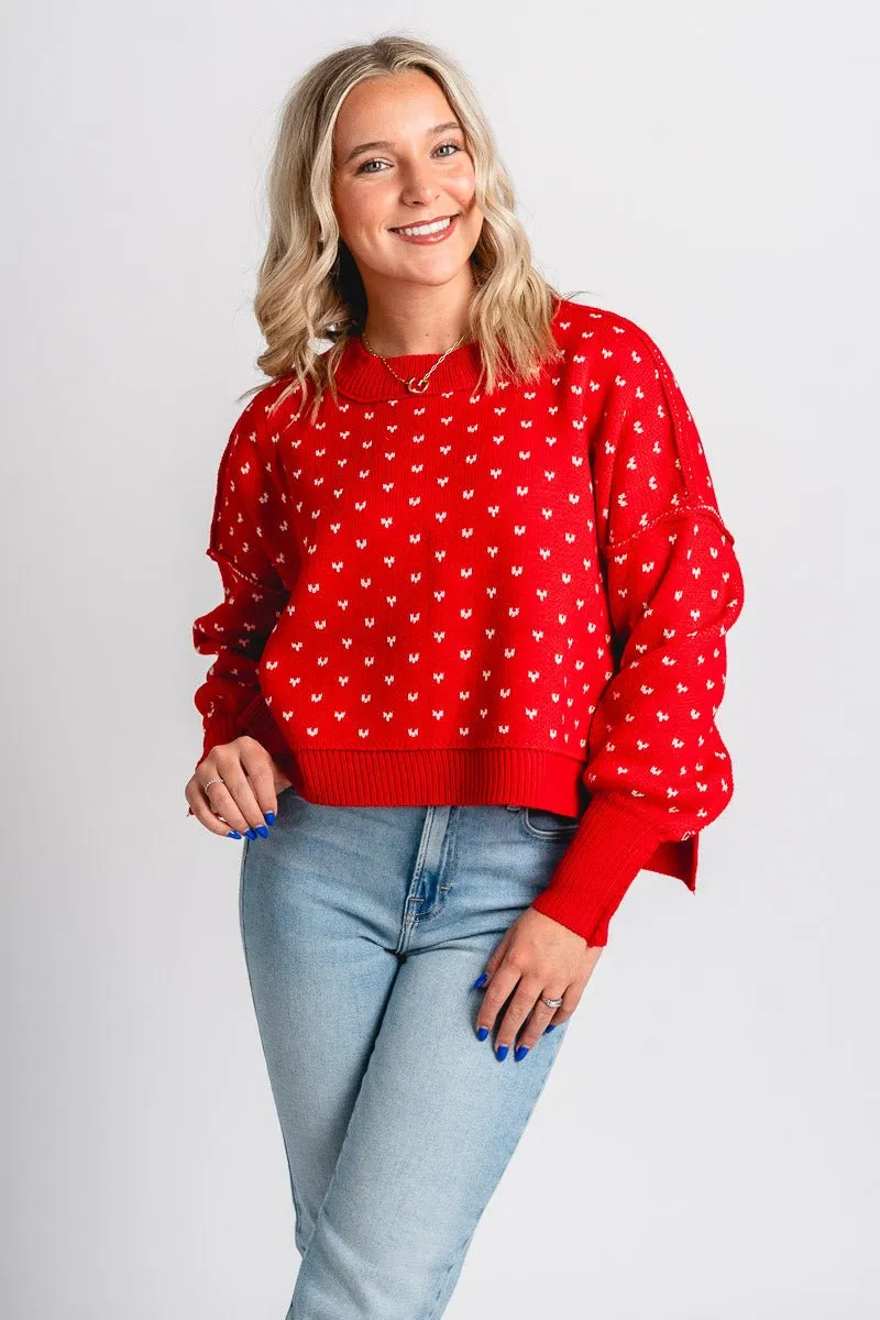 Bow knit sweater red