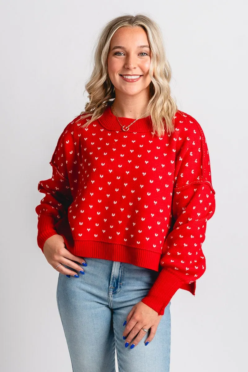 Bow knit sweater red