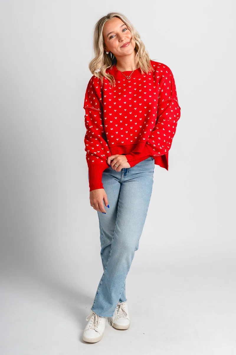 Bow knit sweater red