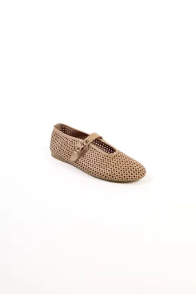 CARROLL CAMEL- Perforated Leather Ballet Flats with Buckle