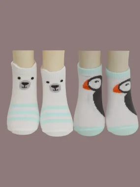 Charming Polar Bear and Penguin Socks Set for Boys- White