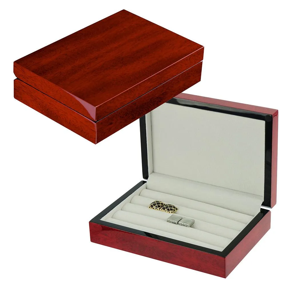 Classical Luxury Style Cherry Wooden Cufflink / Ring Jewelry Storage Case