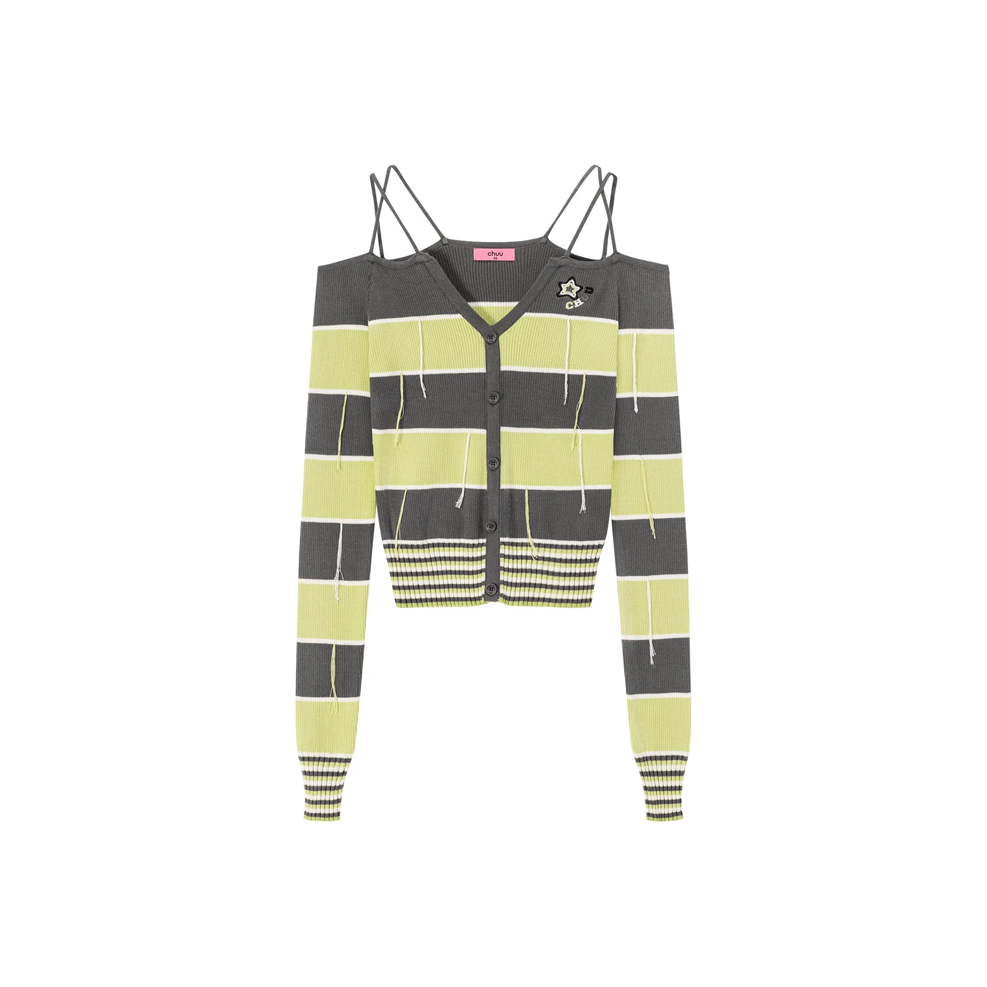 Color Combination Stripe Off The Shoulder Knit Sweater