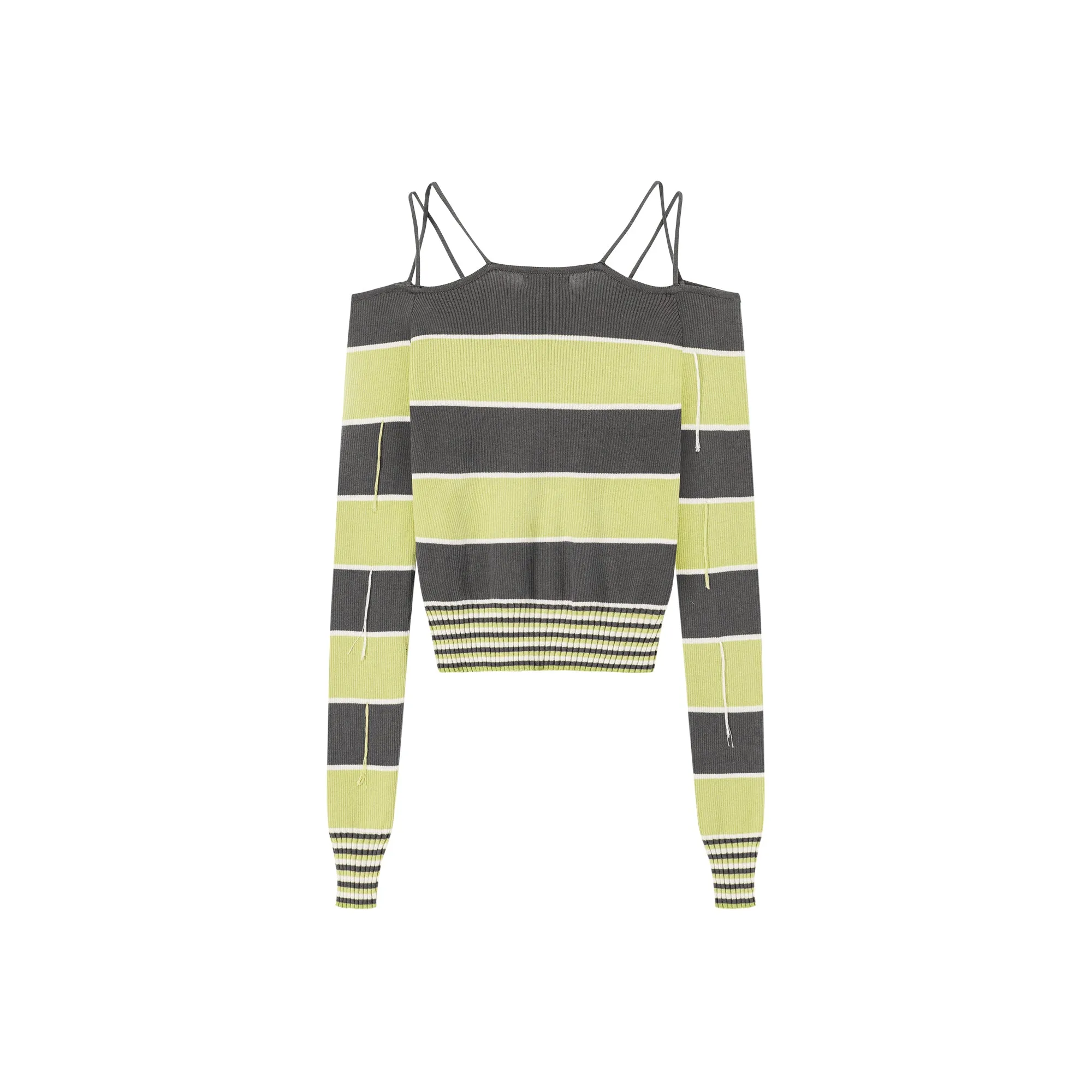 Color Combination Stripe Off The Shoulder Knit Sweater