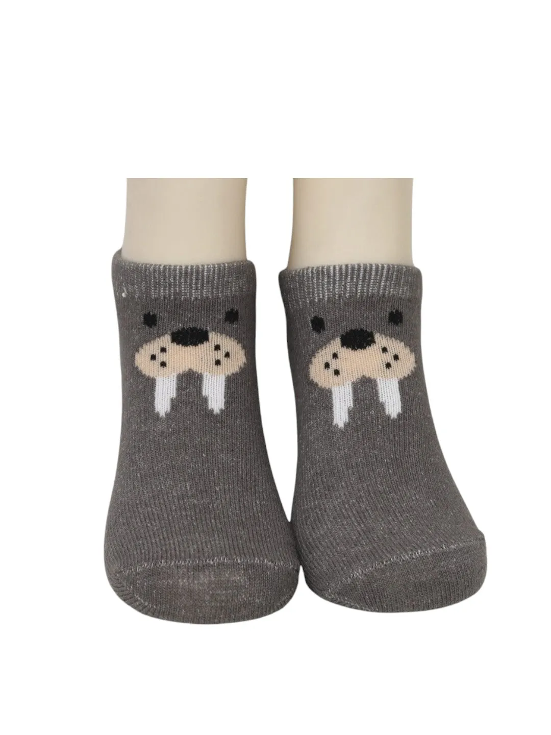 Cozy Walrus and Playful Monkey Socks Combo for Boys - Grey and Brown