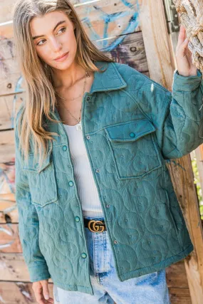 Curvy Allover Quilted Jacket in Teal