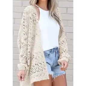 Desert Sands Plus Beige Hollow Knit Open Sweater Cardigan (Size 2X)