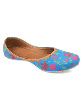 DESI COLOUR Women Blue Floral Printed Mojaris Flats
