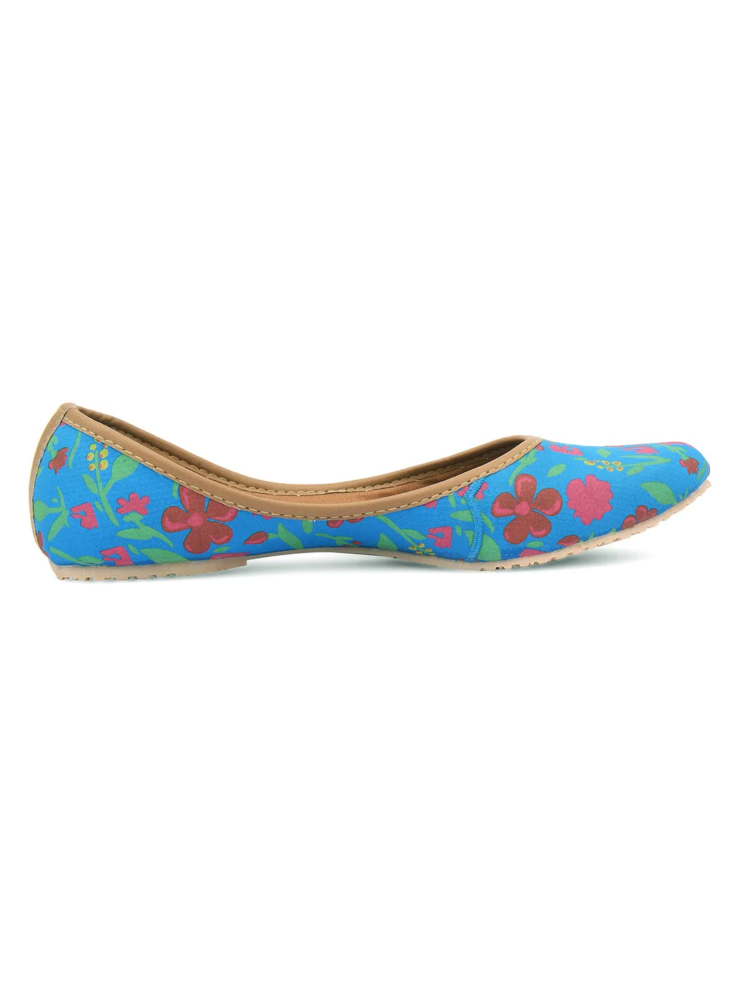 DESI COLOUR Women Blue Floral Printed Mojaris Flats