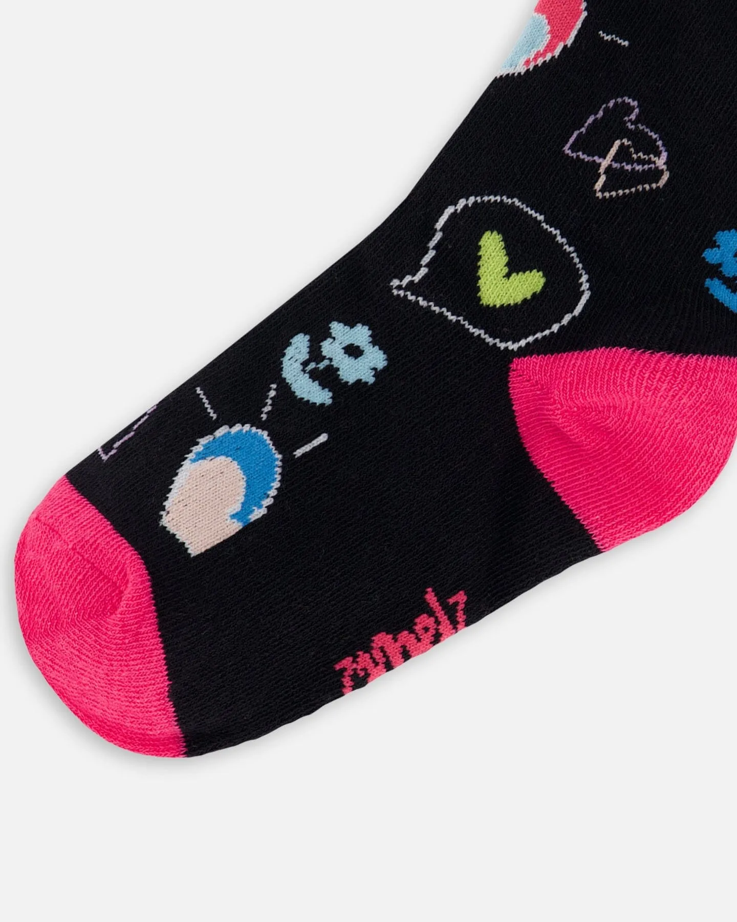 Deux par Deux Girl's Jacquard Black Socks