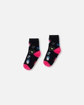 Deux par Deux Girl's Jacquard Black Socks