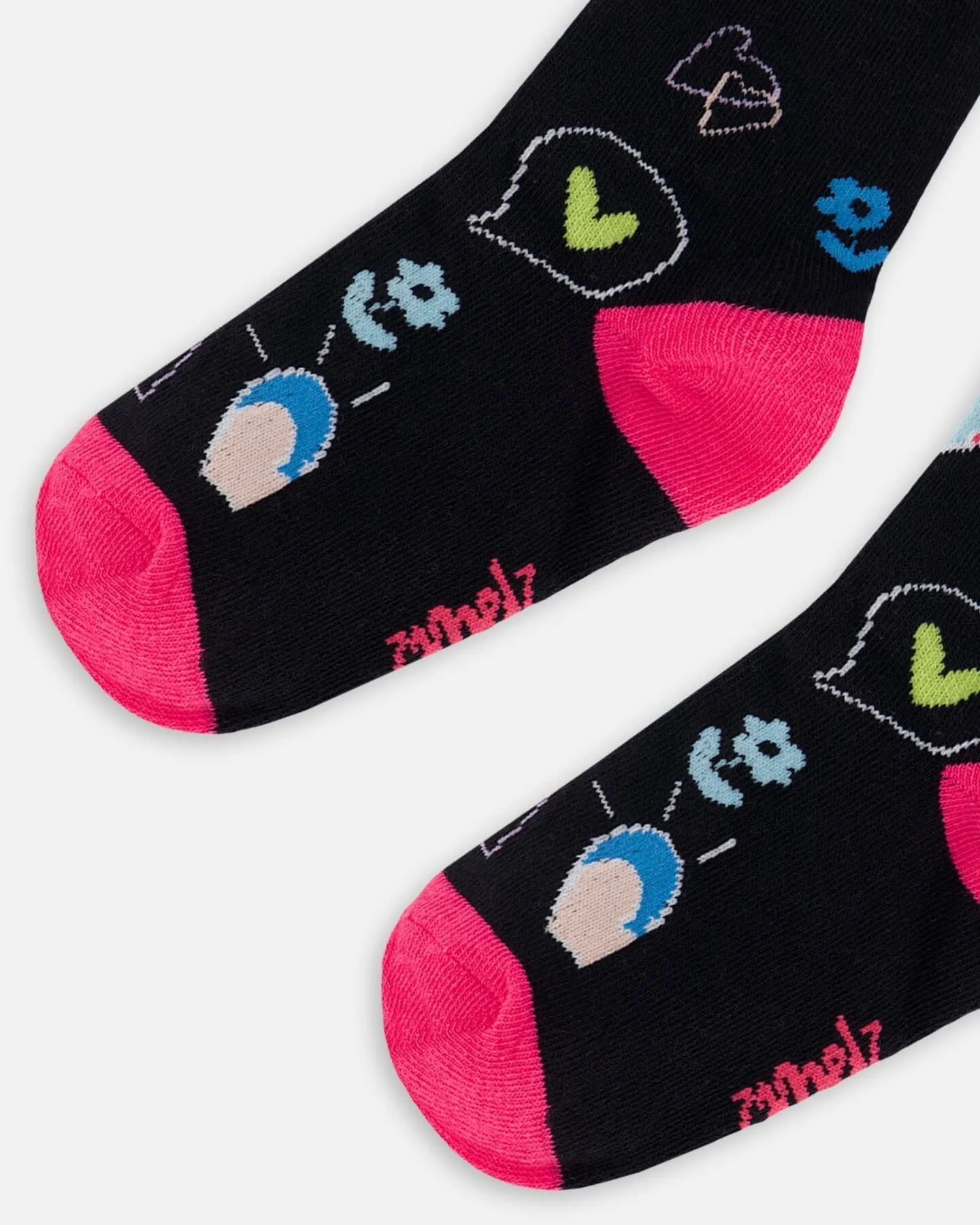 Deux par Deux Girl's Jacquard Black Socks