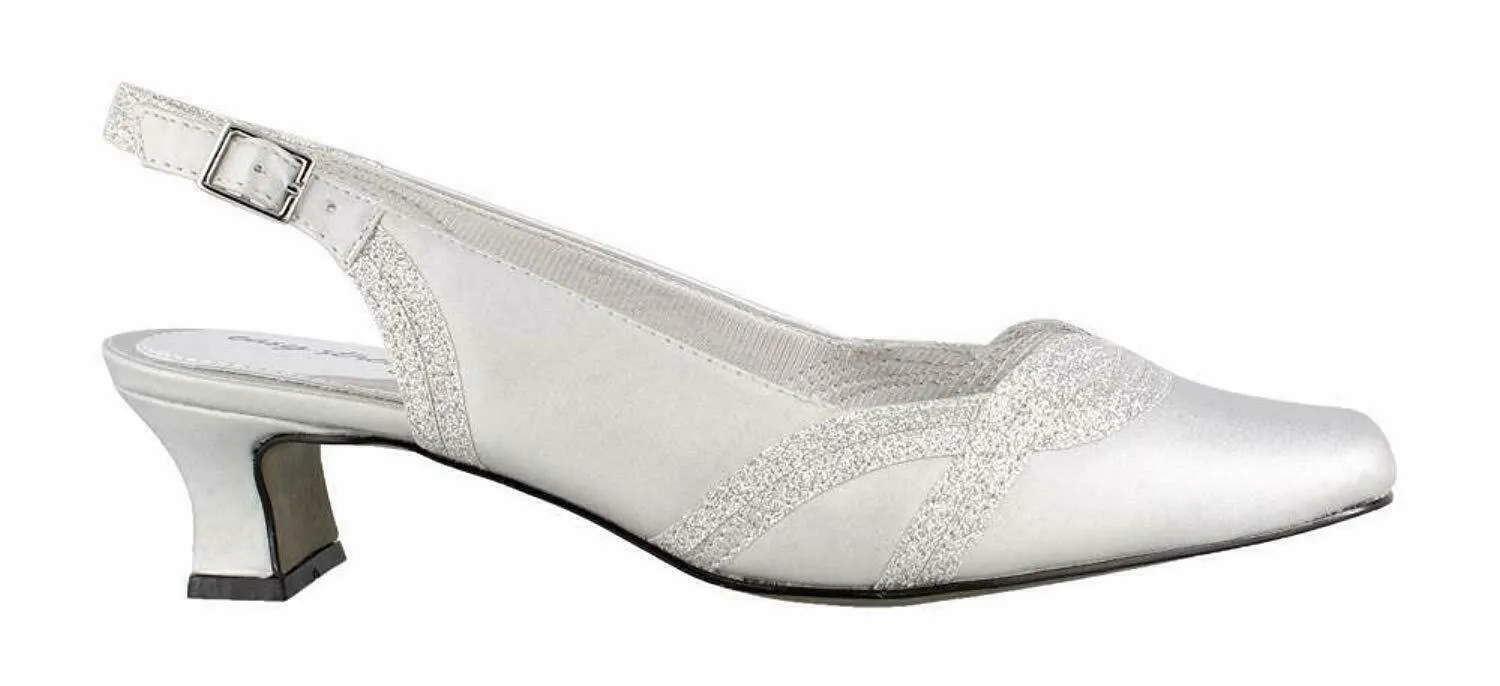 Easy Street Womens stunning Closed Toe Formal Slingback Silver satin Size 7.5M