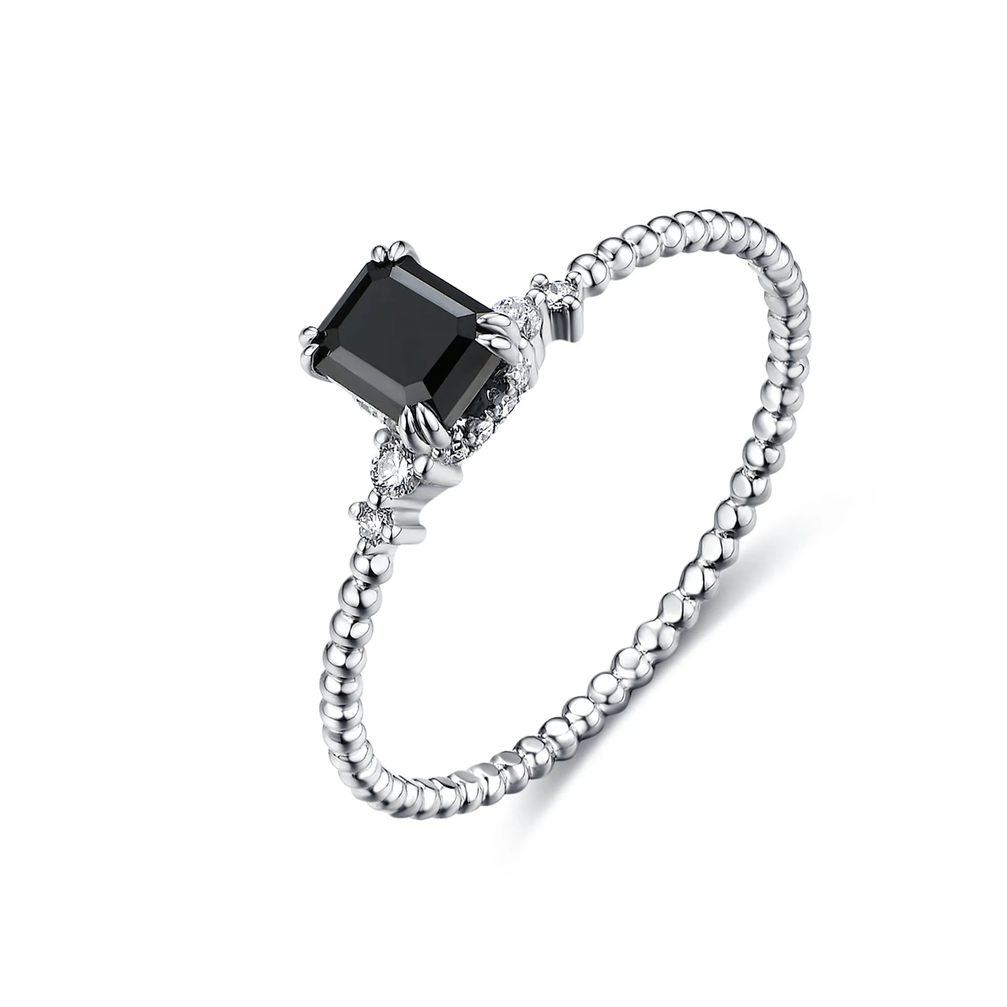 Emerald Black Diamond Beaded Ring