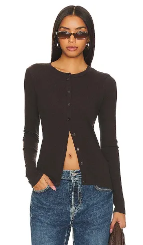 Enza Costa Cashmere Long Sleeve Cardigan in Brown