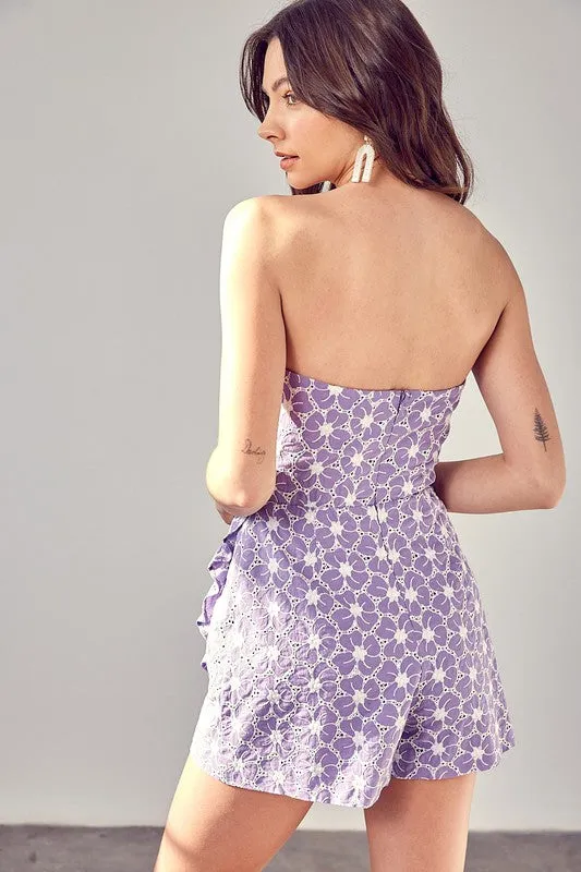 Eyelet Dress Romper In Lavender