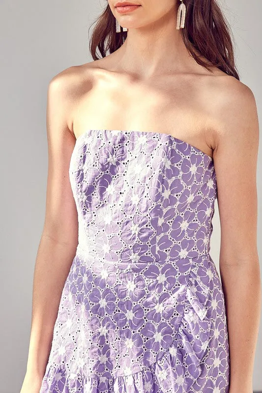 Eyelet Dress Romper In Lavender