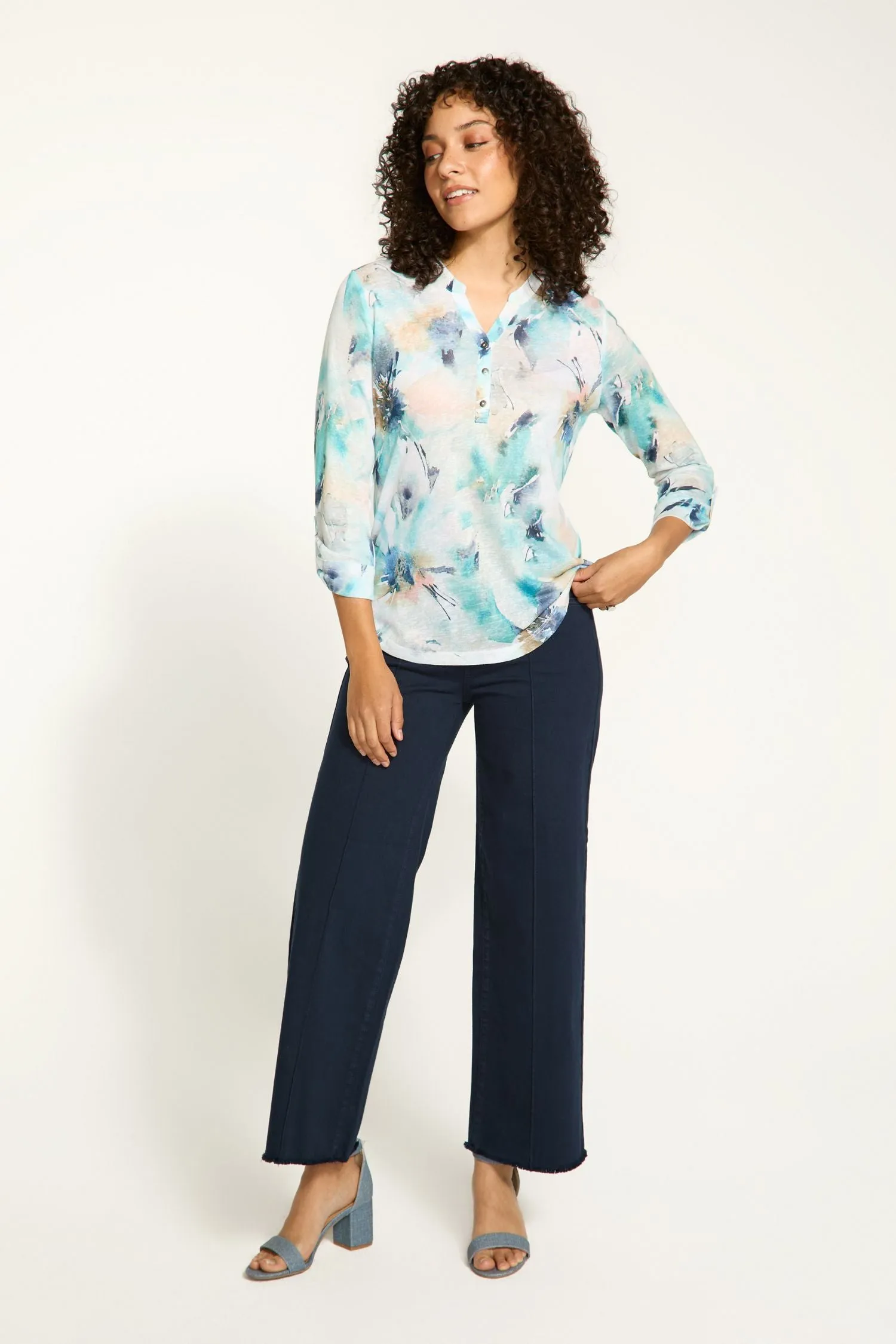 FDJ 3/4 Sleeve Henley Top - Style 3890451