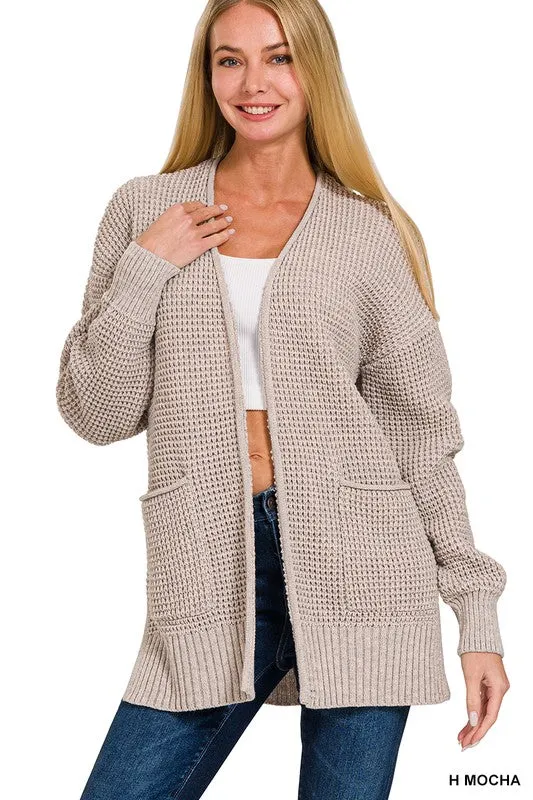 Find Your Roots Heather Mocha Waffle Knit Pocket Cardigan