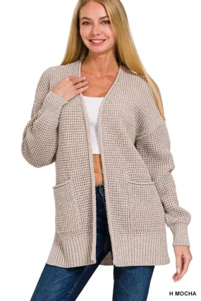 Find Your Roots Heather Mocha Waffle Knit Pocket Cardigan