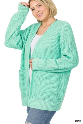 In My Bones Plus Mint Waffle Open Cardigan