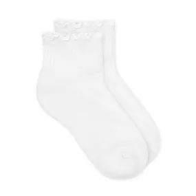 Jefferies Socks Smooth Toe Ruffle Ripple Edge Sport Quarter White Socks