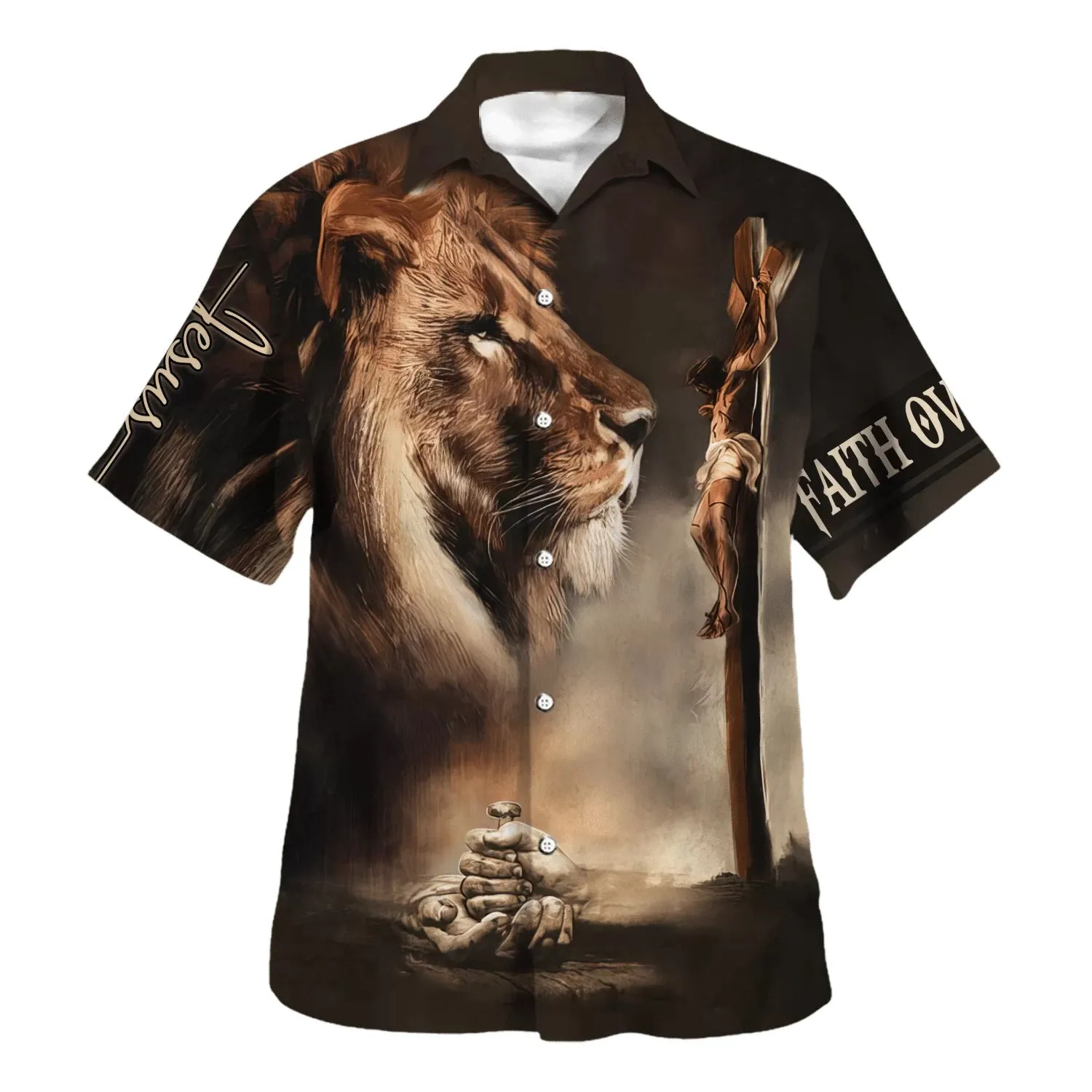Jesus Faith Over Lion Hawaiian Shirt - Best Hawaiian Shirts - Christian Hawaiian Shirt