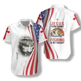 Jesus Is My Savior Fishing Is My Therapy Hawaiian Shirt - Christian Hawaiian Shirts For Men & Women