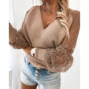 Julia Fashion - Women Fashion Mesh Lace Long Sleeve Sweaters