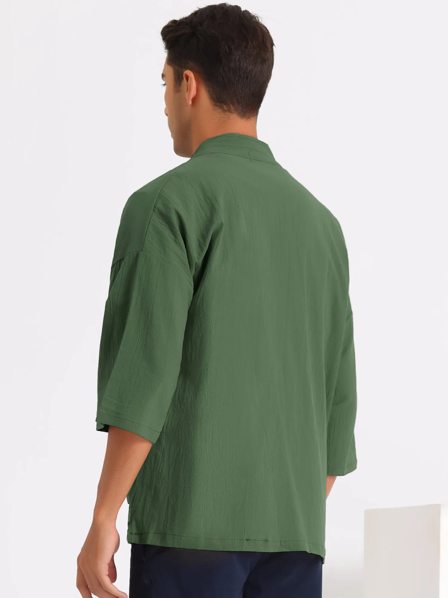 Kimono Jackets for Men's Lightweight Loose Fit 3/4 Sleeves Open Front Outwear Cardigan