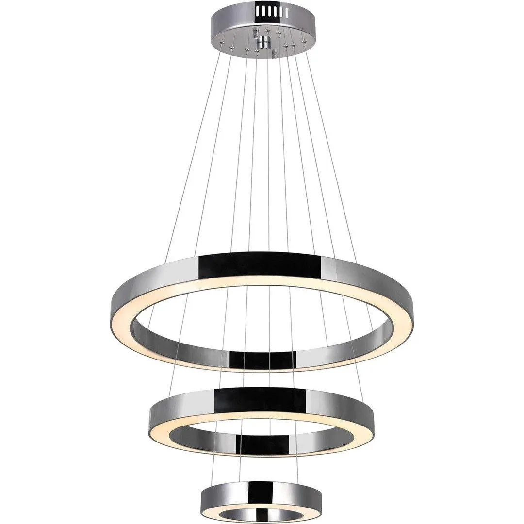 LED Polished Nickel Halo Rings Chandelier