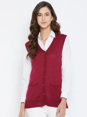 Livfree Women's V-neck Sleeveless Solid Cardigan - Wine
