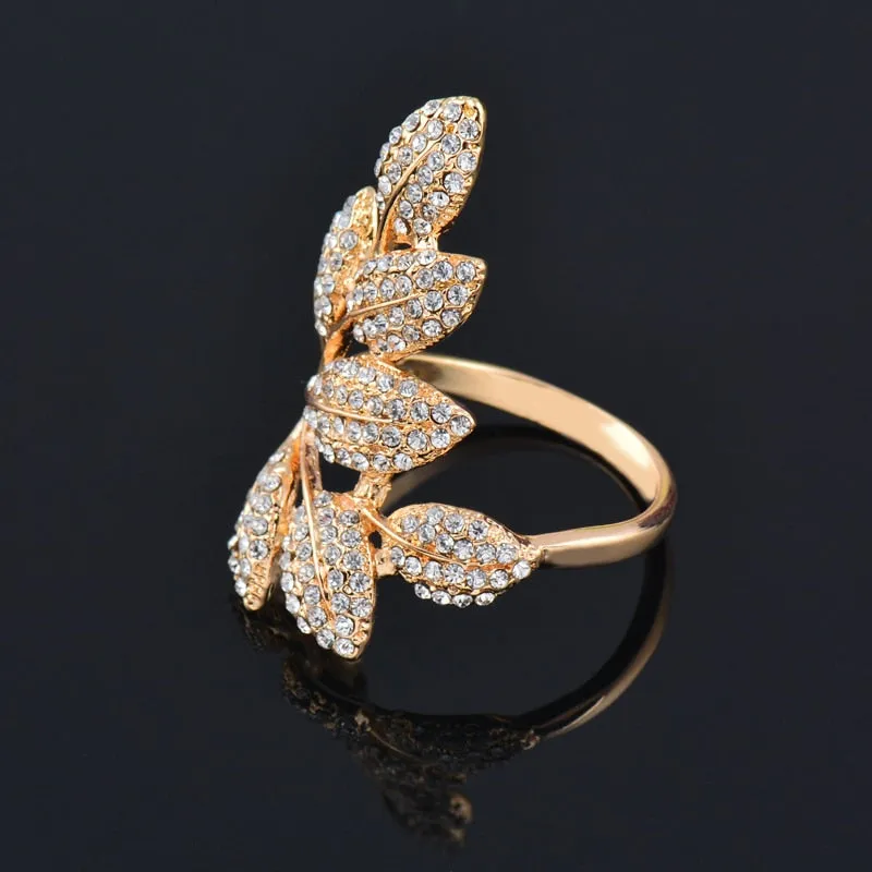 Luxury Crystal Leaf Finger Rings For Women