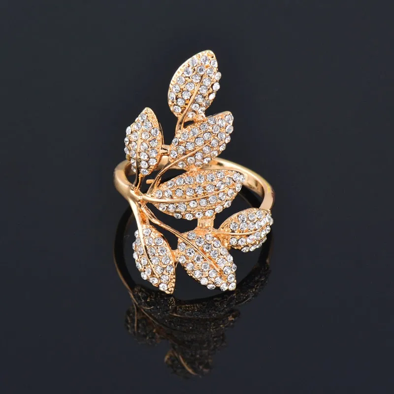 Luxury Crystal Leaf Finger Rings For Women