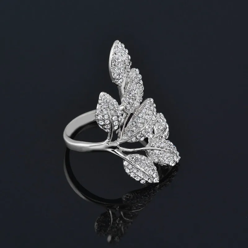 Luxury Crystal Leaf Finger Rings For Women