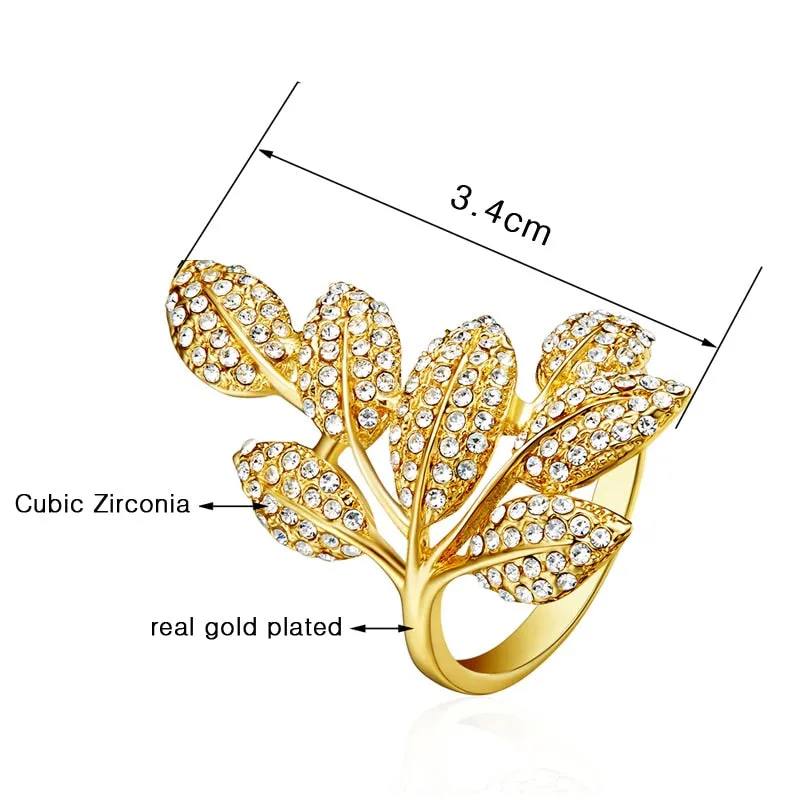 Luxury Crystal Leaf Finger Rings For Women