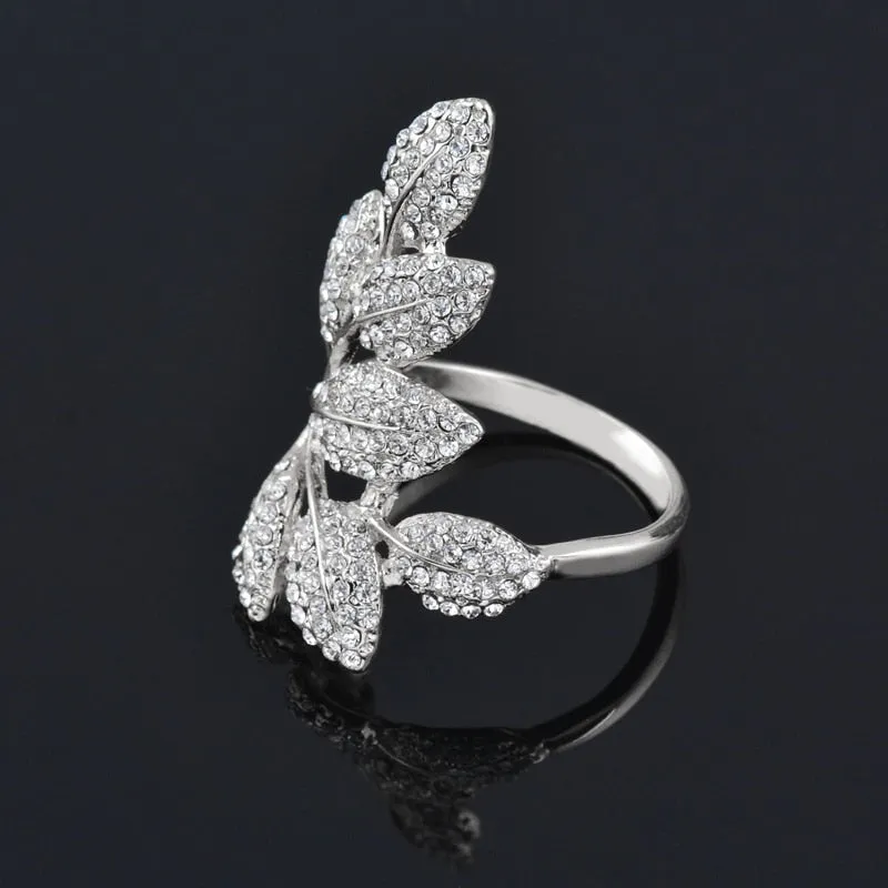 Luxury Crystal Leaf Finger Rings For Women