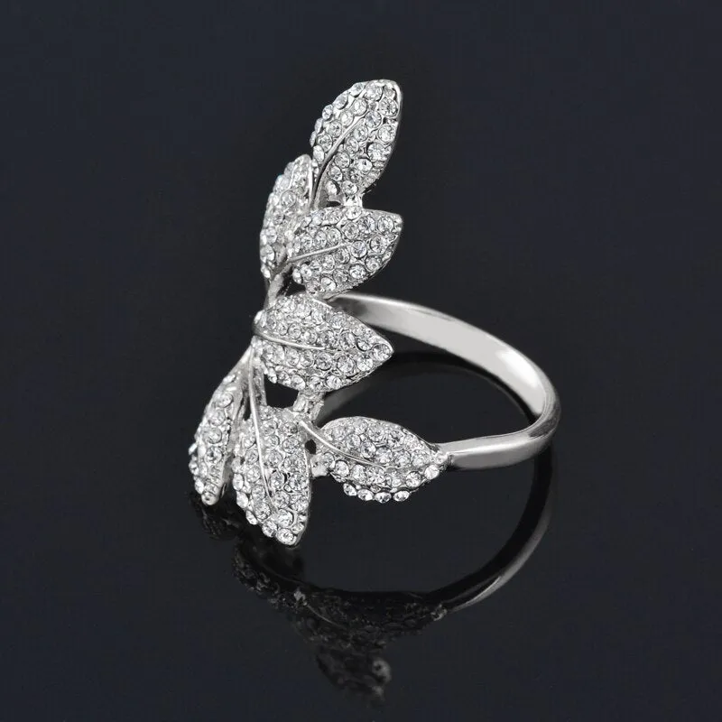 Luxury Crystal Leaf Finger Rings For Women