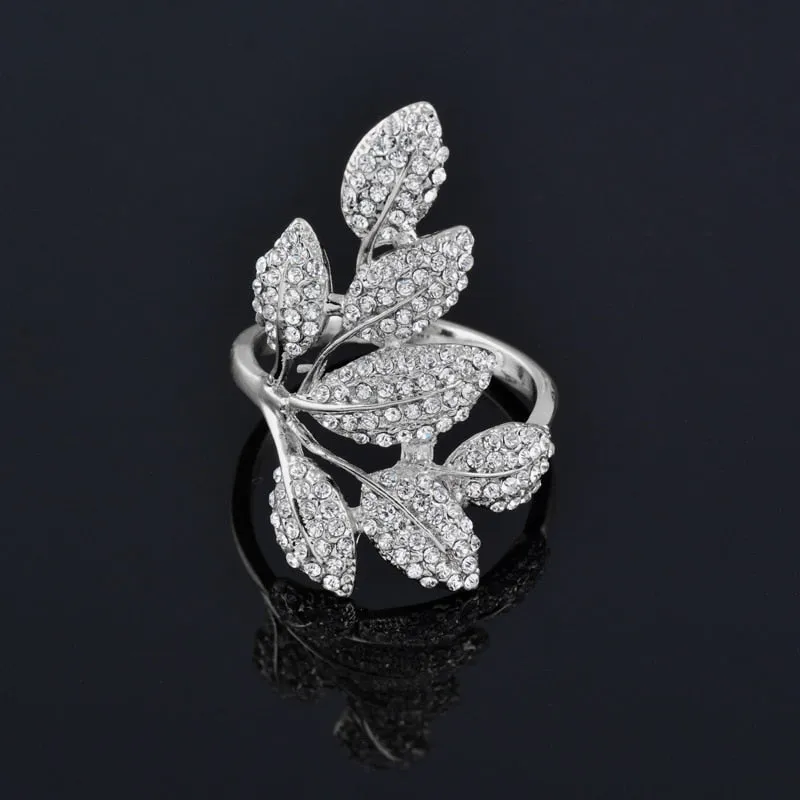 Luxury Crystal Leaf Finger Rings For Women
