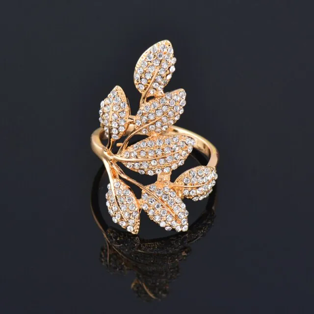 Luxury Crystal Leaf Finger Rings For Women