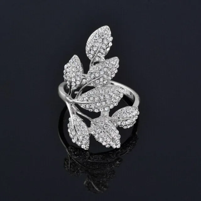 Luxury Crystal Leaf Finger Rings For Women