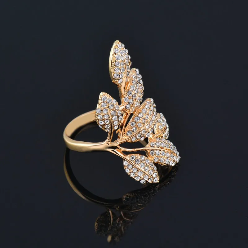 Luxury Crystal Leaf Finger Rings For Women
